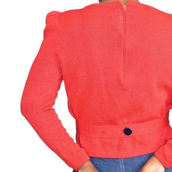 Vintage St John Top Red Sweater Santana Knit Puff Sleeve 80s Marie Gray Size 4 - Picture 5 of 16